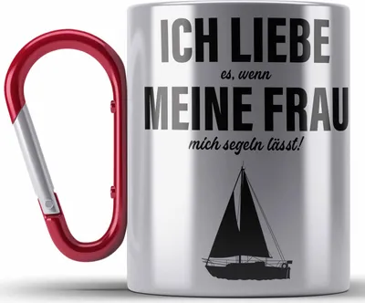 Produktbild von Trendation - Edelstahl Tasse Karabiner für Segler Geschenke Männer Edelstahl Tasse Karabiner Geschenkideen Zubehör Gadgeds Segeln Lustig (Rot)
