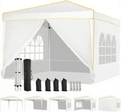 Pavillon 3x3, UV-Schutz 50+ Faltpavillon 3x3 Wasserdicht Stabil Winterfest mit 4 Seitenteilen und 4 Sandsäcke, für Partys Picknicks und Camping weiß