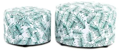 Image de Lot de 2 poufs ronds Indira à motif feuilles