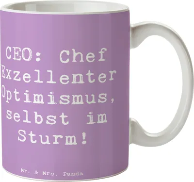 Produktbild von Mr. & Mrs. Panda Trinkbecher Spruch CEO Optimismus - Lavendeltraum - Geschenk, Pott, Unternehmensleitung, Unternehmensführung, Humor, Herausforderungen, Tasse, Becher