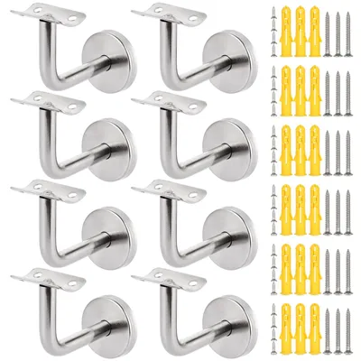 Image de Support de rambardage, ensemble de 8 pièces - Acier inoxydable - 60 x 80 mm - Fixation murale - Durable - Qualité supérieure - Pour rambardes