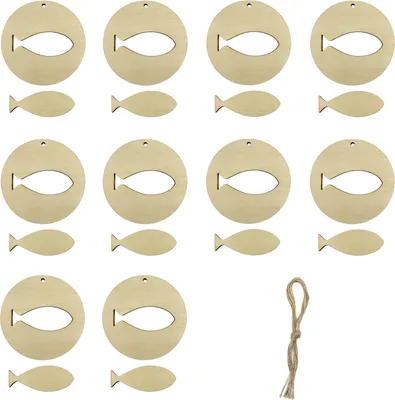Produktbild von Oblique Unique 10 Holz Aufhänger Fische aus Echtholz als Hängedeko Tischdeko für Taufe Kommunion Konfirmation Firmung Taufdeko