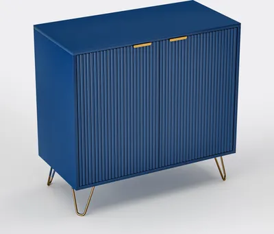 Image de CDGlobal Commode Buffet 2 portes, Meuble de salon avec pieds et poignées dorés, Commode avec coins arrondis, Bleu, 80x40x78cm