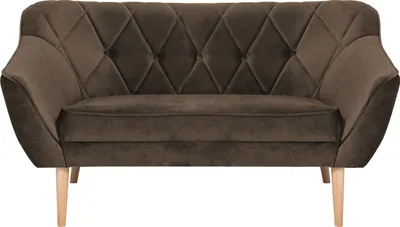 Produktbild von QLA Möbel 2-Sitzer Stoffsofa Skand in Braun: Skandinavische Couch mit hohen Holzbeinen, Sitzfläche und Rückenlehne gepolstert