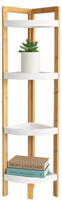 Image de Étagère d'angle Relaxdays en bambou, 4 tablettes semi-circulaires, dimensions : 105,5 x 23 x 23 cm, étagère sur pied pour salle de bains et cuisine, peu encombrante, naturel/blanc, Image générée par une IA