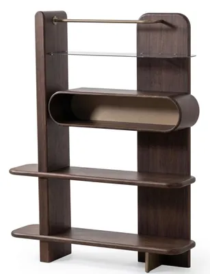 Produktbild von Modernes Standregal aus Holz mit Kleiderstange und mehreren offenen Ablagen