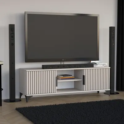 Produktbild von BEAUTYSOFA TV-Schrank HOME 150 cm Kaschmir – Modernes TV-Board mit 2 Lamellentüren, offenen Fächern, Lowboard für Wohnzimmer, mit Griffe, Fernsehtisch