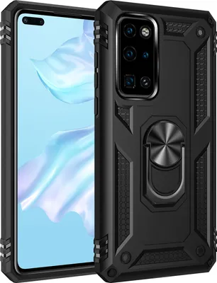 Produktbild von Huawei P40 Hülle, Dual Layer Militäre Fallschutz Schutzhülle mit Ringhalterung Ständer für Huawei P40 Schwarz