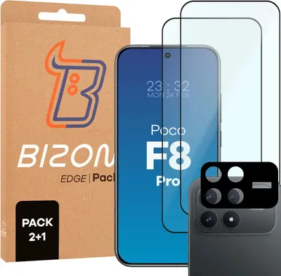 Produktbild von Gehärtetes Glas - 2 Stück + Kameraschutz für Xiaomi POCO F8 Pro, Bizon Glass Edge Pack, Schwarz