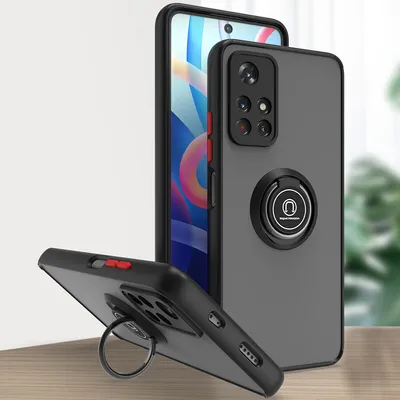 Immagine prodotto di Custodia per Xiaomi Poco M4 Pro 5G opaca traslucida in TPU con supporto ad anello e supporto Nero Rosso
