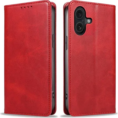 Produktbild von Handyhülle für Apple iPhone 16 Kunstleder Flip Cover Hülle Handytasche Case Kartenfach Farbe: Rot