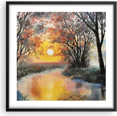 Produktbild von Gerahmtes Poster - Schwarzer Rahmen - Fluss Sonne Bäume - 50x50 cm - Wand Bild - Wanddeko - Wandbilder - Kunstposter - Wandposter - Bilderrahmen - Bilder - Kunstdruck - Wandbild - P2BAC50x50-4190
