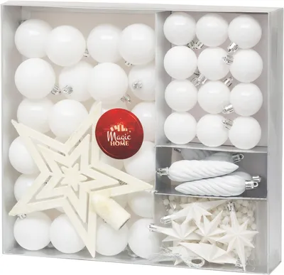 Imagen del producto de Adornos MagicHome Navidad, 50 uds., 4-20 cm, blancos, bolas, estrella, guirnalda y piña, para árbol