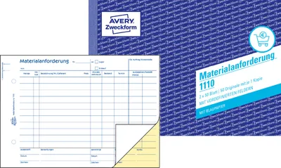 Produktbild von Avery Zweckform 1110, Materialanforderung, A5, mit Blaupapier, 2x50 Blatt