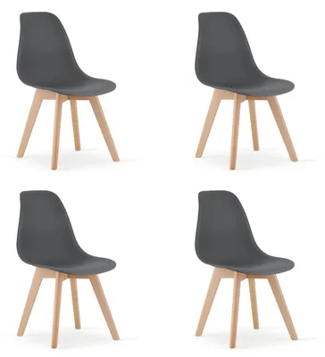 Image de Chaise - Leobert - Kito - Gris Foncé/Pieds Naturels - 46 X 54,5 X 80 Cm - Lot De 4