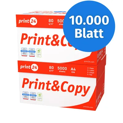 Produktbild von print24 Druckerpapier Kopierpapier 10000 Blatt 20 x 500 A4 80g Premium Weiß PEFC