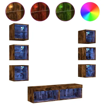 Produktbild von vidaXL 8-tlg. Wohnwand mit LED-Beleuchtung Räuchereiche Holzwerkstoff