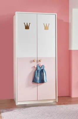 Produktbild von wimex Kleiderschrank Cindy2 Weiß-Rosé, Prinzessinnen-Look, aus Holzspanwerkstoff foliert, mit Softclose, Inneneinteilung und Passepartoutrahmen, 199 x 95 x 58 cm (H x B x T), zerlegt