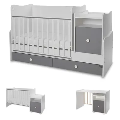 Produktbild von Lorelli Babybett 4 in 1 Trend Plus NEW Schaukelfunktion Jugendbett Schreibtisch weiß dunkelgrau