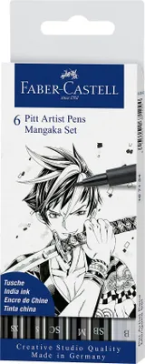 Image de Faber Castell FC-167124 Tekenstift Faber-Castell Pitt Artist Pen Mangaka 6-delig Etui Zwart
