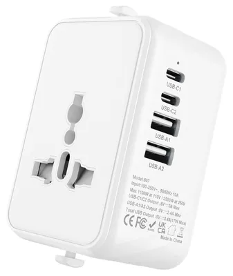 Productafbeelding van Reisadapter Wereldwijd, universele reisstekker met 1 USB A en 2 USB C