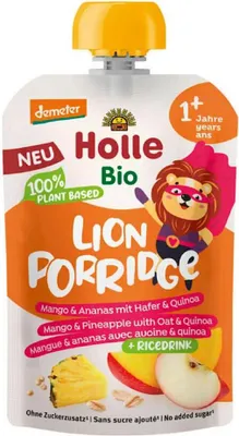 MUS OWSIANKOWY LEW (JABŁKO - RYŻ - MANGO - ANANAS - QUINOA) BEZ DODATKU CUKRÓW OD 1 ROKU DEMETER BIO 110 g - HOLLE