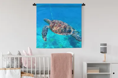 Produktbild von MuchoWow® Wandteppich Wandbehang Meer - Schildkröte - Wasser 90x90 cm Tapisserie Dekoration Wandtuch - Wandaufhänger