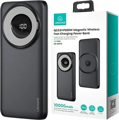 Obrázek produktu pro Usams Powerbank Pb62 10000Mah 20W Qc3.0+Pd Magnetické bezdrátové rychlé nabíjení Černá/Černá 10Kcd17101 (Us-Cd171)