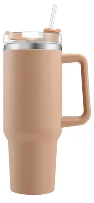 Imagen del producto de Vasos aislados al vacío, de acero inoxidable, de 1.2 litros (40 oz), con asa y pajita, a prueba de fugas, ideales para llevar