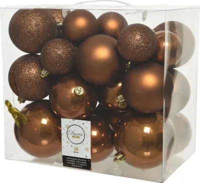 Produktbild von Weihnachtskugeln Kunststoff 6-10cm Mix 26er Set - Zimt