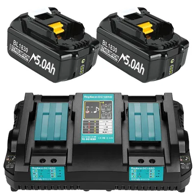 2x 18 V 5,0 Ah Akku + 6A Ladegerät für 14,4–18 V Werkzeuge