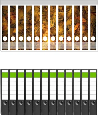 Produktbild von Wallario 12 Stück schmale Ordner inkl. Klebeetiketten mit Motive Goldene Blätter in Ölfarben -  Set mit Rückenschildern / Ordnerrücken Stickern