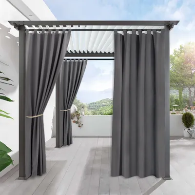 Produktbild von 2 Stück Outdoor Vorhang Wasserdicht, Übergröße Blickdicht Vorhang Winddicht UV Schutz Sonnenschutz Gardinen für Balkon Garten Hof（100*84in,Dunkelgrau）