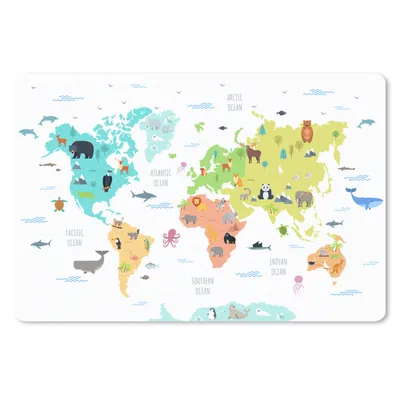 Produktbild von MuchoWow® Mauspad Mousepad Weltkarte - Tiere - Kinder 27x18 cm - Mousepads - Maus Mat - Pad - Mausunterlage - Büroartikel - Desk Matten