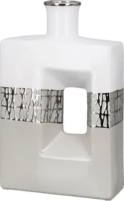 Image de Gilde Vase, flach, rechteckig, "Cabrera", Keramik, grau, weiß, silberfarben, VE 2, L. 6.5 cm, B. 17.5 cm, H. 27.5 cm 47420 4063387474204