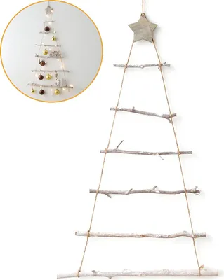 Immagine prodotto di Albero di Natale di legno Ornamento albero di Natale a parete con ramo scala per casa soggiorno sfondo decorazione, C, Legno