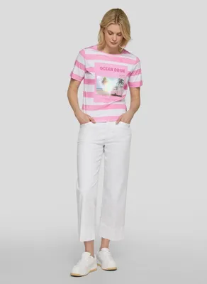Produktbild von Rabe Damen T-Shirt mit Streifenmuster und Ocean Drive Print, Rosa, Größe 42