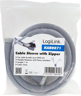 Produktbild von LogiLink Kabelschlauch mit Reißverschluss 1,0 m Durchmesser: 20 mm grau