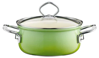 Emaille-Bratpfanne 16 cm, 1 l, grün, mit Glasdeckel, Induktion