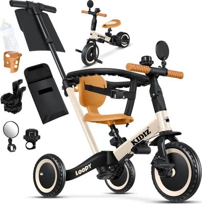 Produktbild von KIDIZ® Laufrad 6in1 Dreirad Loopy Laufräder Lauffahrrad Kinderdreirad ab 1 bis 5 Jahre | Lauflernhilfe belastbar bis 25Kg | inkl. Lenkstange Sicherheitsbügel Sicherheitsgurt Klingel & Spiegel