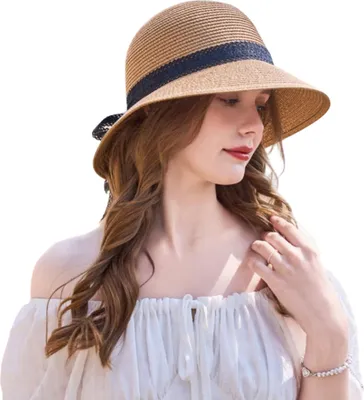 Produktbild von Damen Sonnenhut Faltbar Strohhut UV-Schutz Strandhüte Atmungsaktiv Sommerhut für Outdoor Reise, Farbe: Schwarz