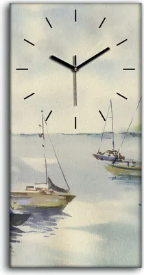 Produktbild von Dekor Leinwand Uhr Wandbilder Geräuschlos 30x60 Wasser boote Landschafts - schwarze Hände