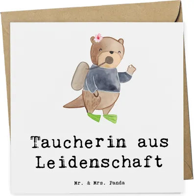 Produktbild von Mr. & Mrs. Panda Klappkarte Taucherin Leidenschaft - Weiß - Geschenk, anlasskarte, Glückwunschkarte, Grußkarte, doppelkarte, faltkarte