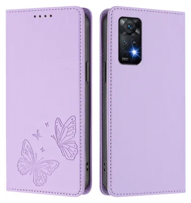 Produktbild von Lederhülle für Xiaomi Redmi Note 11 Pro 5G/4G/Note 12 Pro 4G, Schmetterling Prägung Leder Brieftasche Schutzhülle mit Ständer Violett