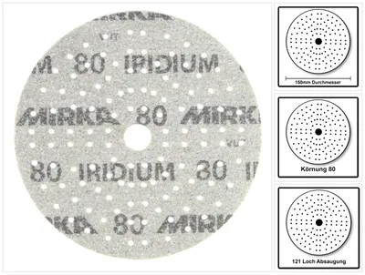 Obrázok produktu pre MIRKA brúsny kotúč na suchý zips (CER), viacdierový, Ø 150 mm, zrnitosť: 80