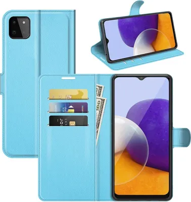Produktbild von König Design Hülle kompatibel mit Samsung Galaxy A22 5G Kunstleder Handyhülle - Handy Case Blau