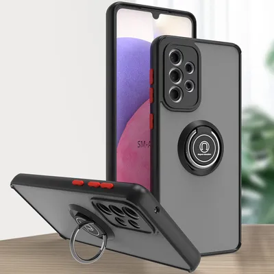 Produktbild von Samsung A33 5G Hülle, Ring Halter Ständer Matte Transluzent TPU Rahmen Stoßfest Schutzhülle für Samsung Galaxy A33 5G Dunkelgrau