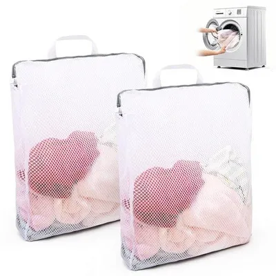 Obrázok produktu pre Sada Unyqoos® – 2 veľké vrecká na prádlo, 50 x 60 cm, vyrobené z polyesteru, s rúčkami a skrytým zipsom, s vystuženými švami, vhodné na ochranu jemného prádla