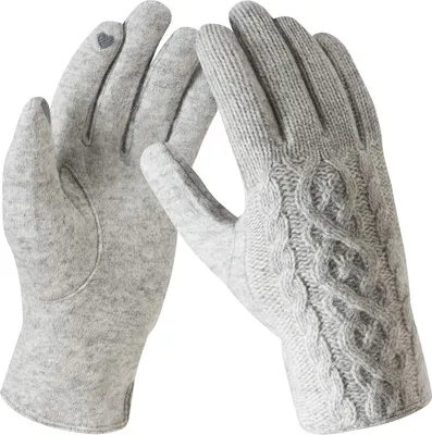 Produktbild von Herren Damen Wolle Strick Touchscreen Handschuhe Winterhandschuhe mit Warme Fleece Futter Warm und Winddicht für Outdoor Sport, Mann, Frau, hellgrau