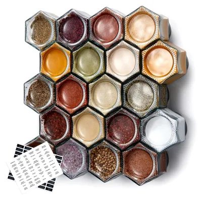 Produktbild von Set mit 20 großen 118 ml magnetischen Gewürzgläsern für den Kühlschrank, sechseckige Glas-Gewürzgläser mit Shaker-Deckel und Etiketten für Küche, Wohnmobil, Reiseanhänger